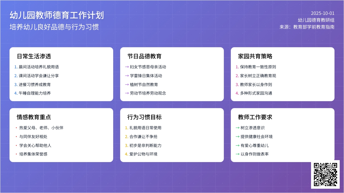 幼儿园教师德育工作计划