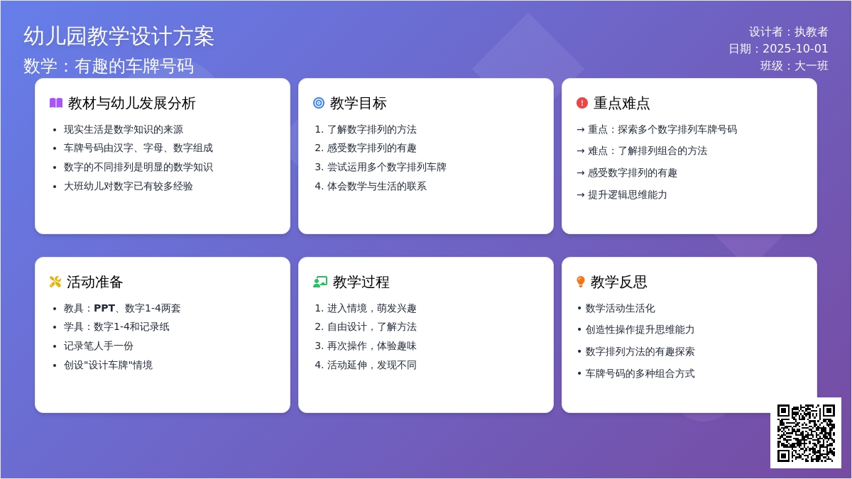 大班数学：有趣的车牌号码
