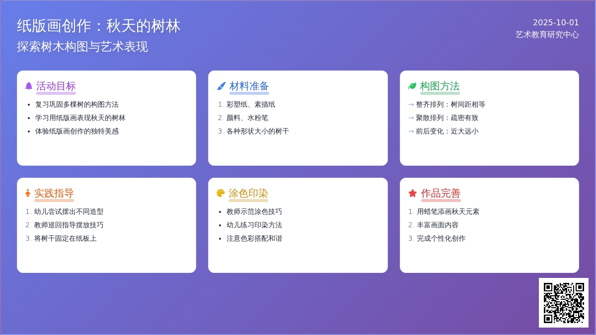 幼儿园大班班美术活动：秋天的树林（版画）