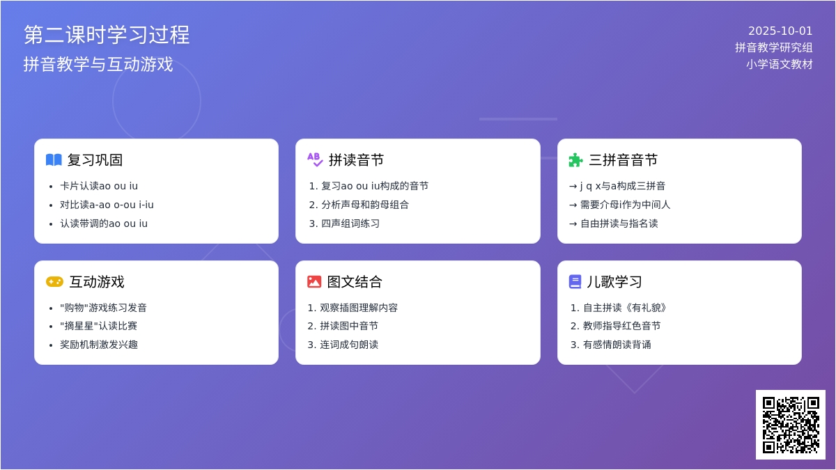 学前班拼音教案：ao ou iu第2课时