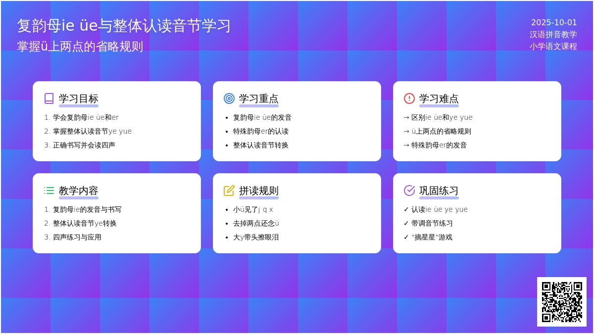 学前班拼音教案：ie üe er ye yue