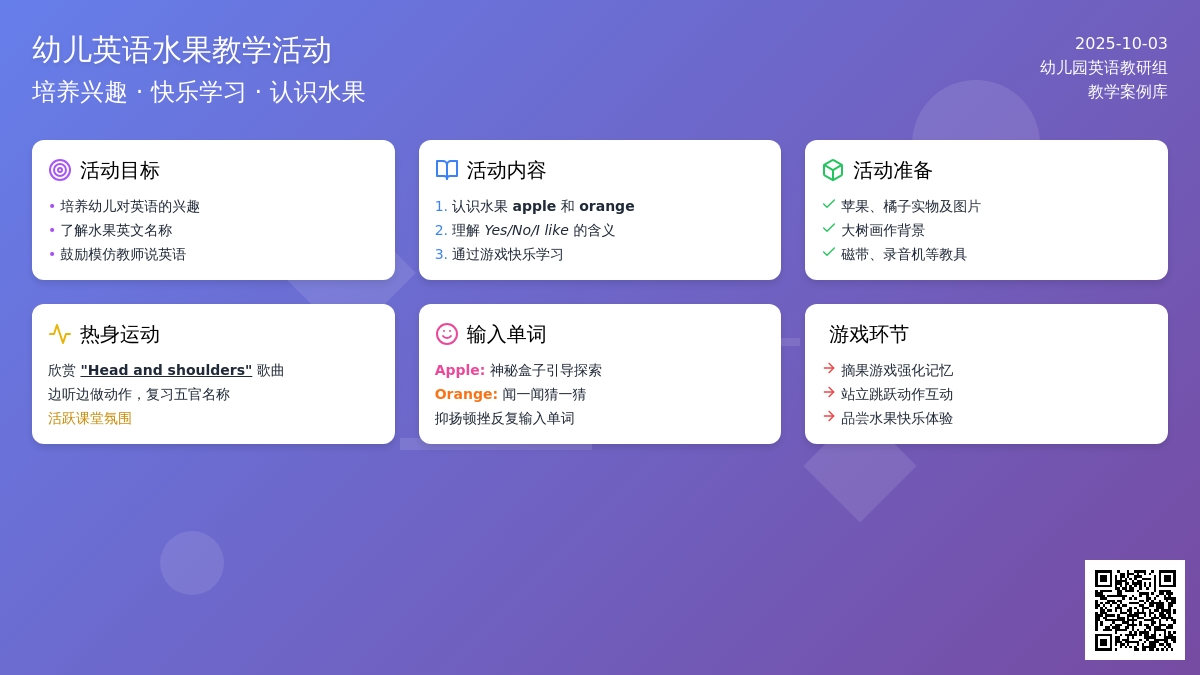 幼儿园小班英语教案：苹果和桔子
