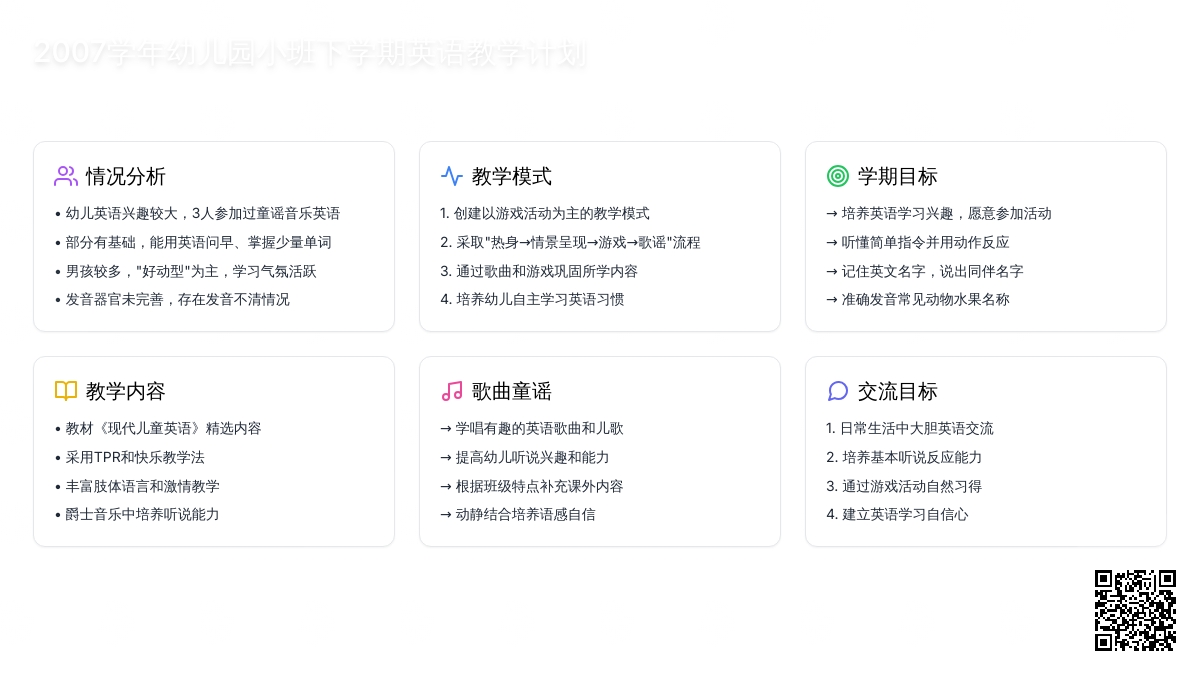小班下学期英语教学计划