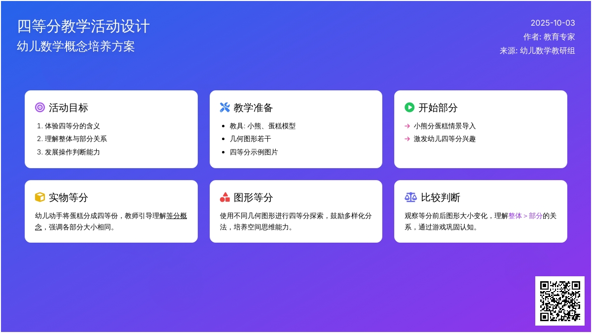 学前班数学下册教案：第25课时四等分