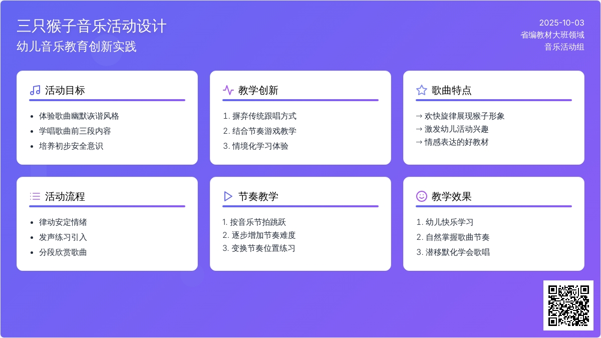 幼儿园大班艺术活动《三只猴子》(歌唱活动)