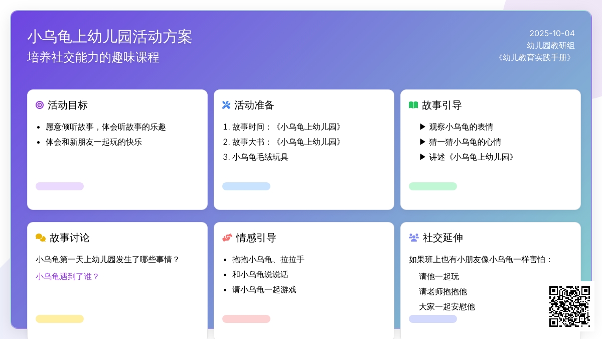 幼儿园小班语言、社会教案：小乌龟上幼儿园 (含课件)