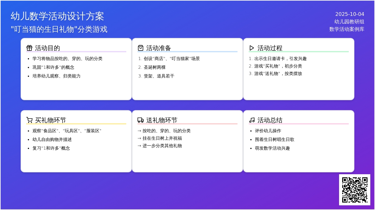 小班数学活动“送给叮当猫的礼物”