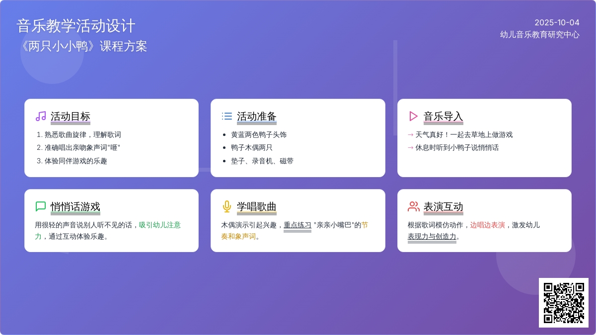 幼儿园小班音乐活动教案：两只小小鸭 (含音乐MP3)