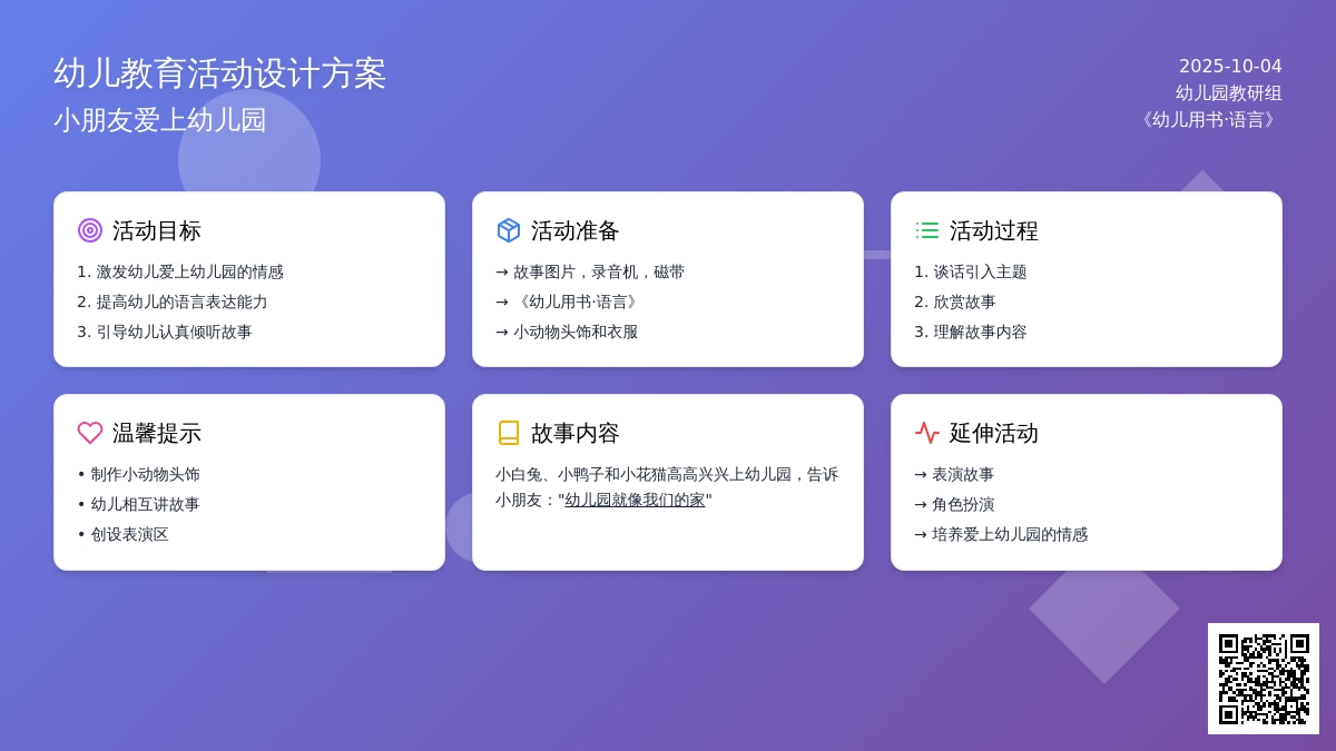 幼儿园小班语言活动：小朋友爱上幼儿园 (含课件)