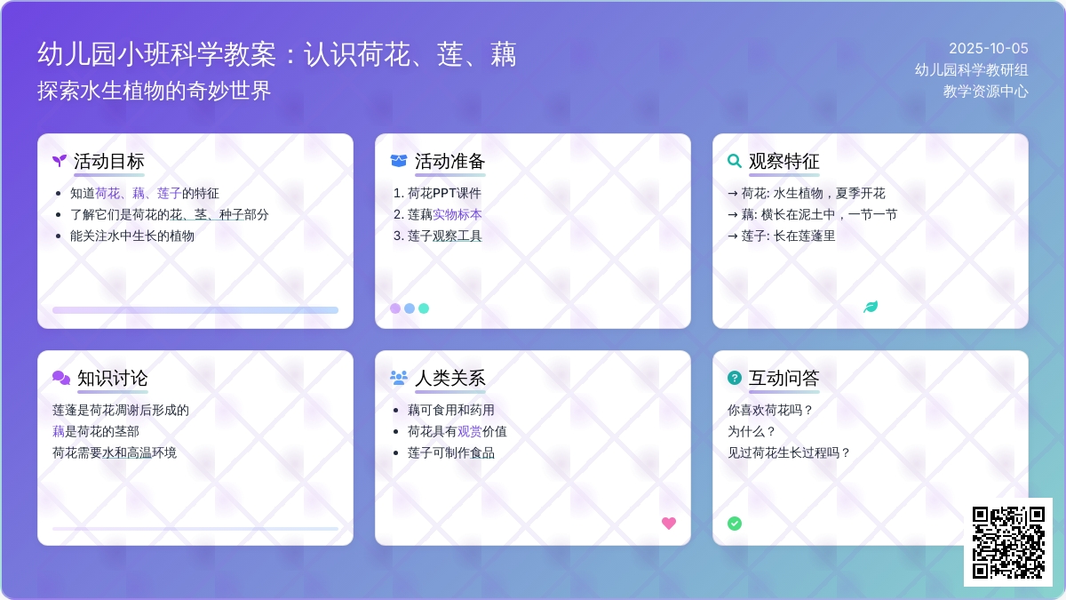 小班科学教案：认识荷花、莲、藕