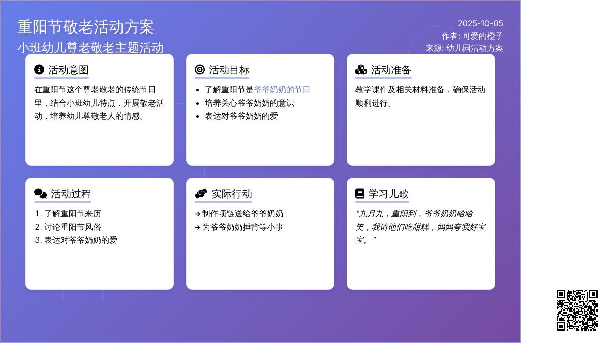 幼儿园小班重阳节活动方案：爷爷奶奶您辛苦了