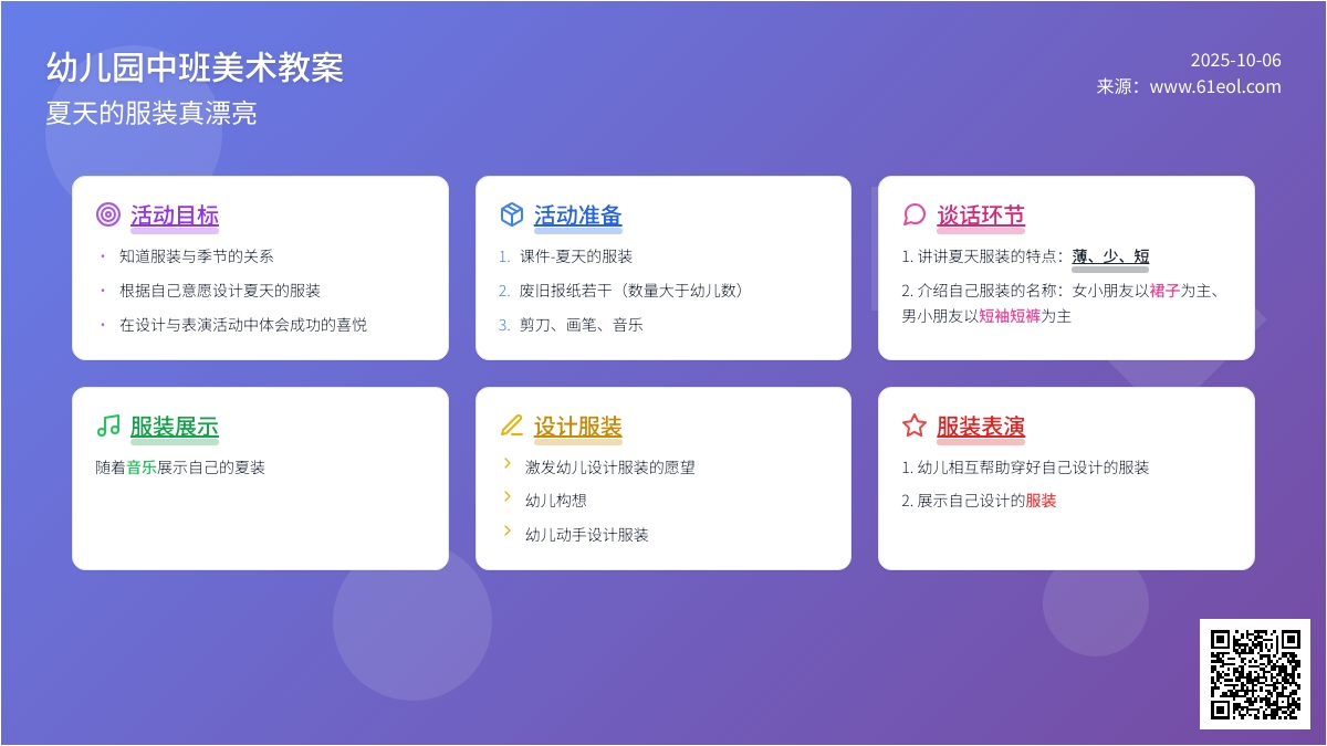 中班美术教案：夏天的服装真漂亮