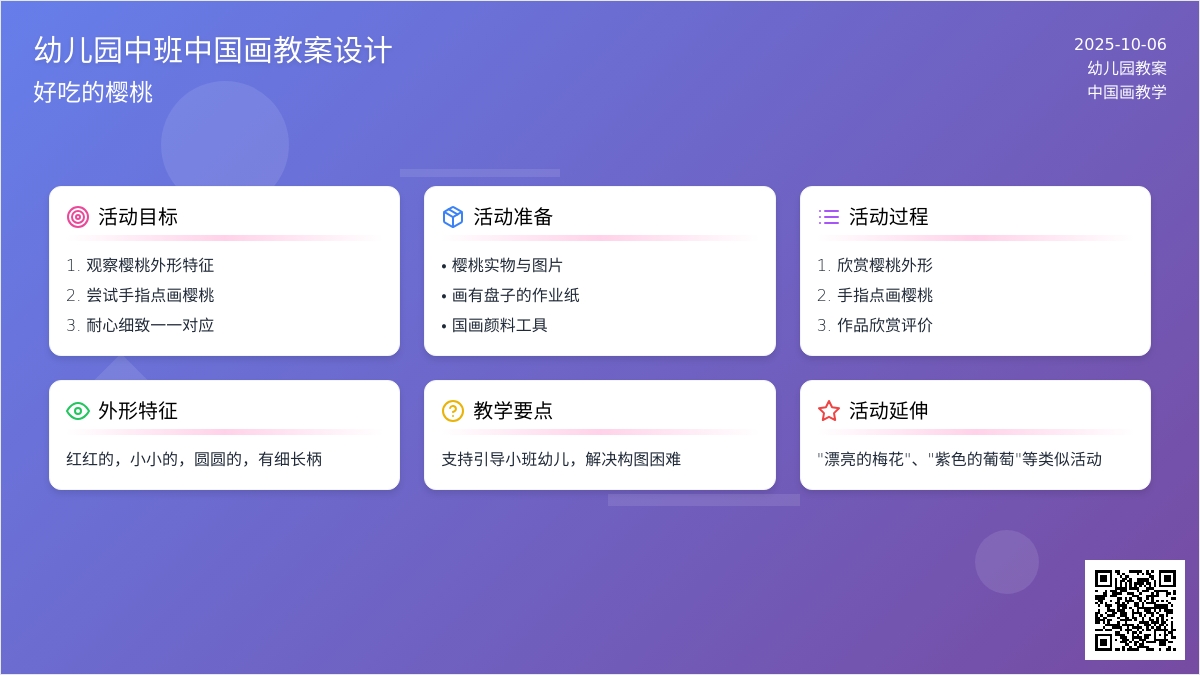 幼儿园中班中国画教案设计：好吃的樱桃