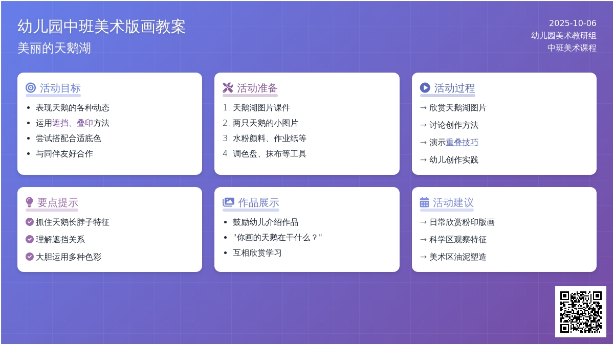 中班美术版画教案：美丽的天鹅湖