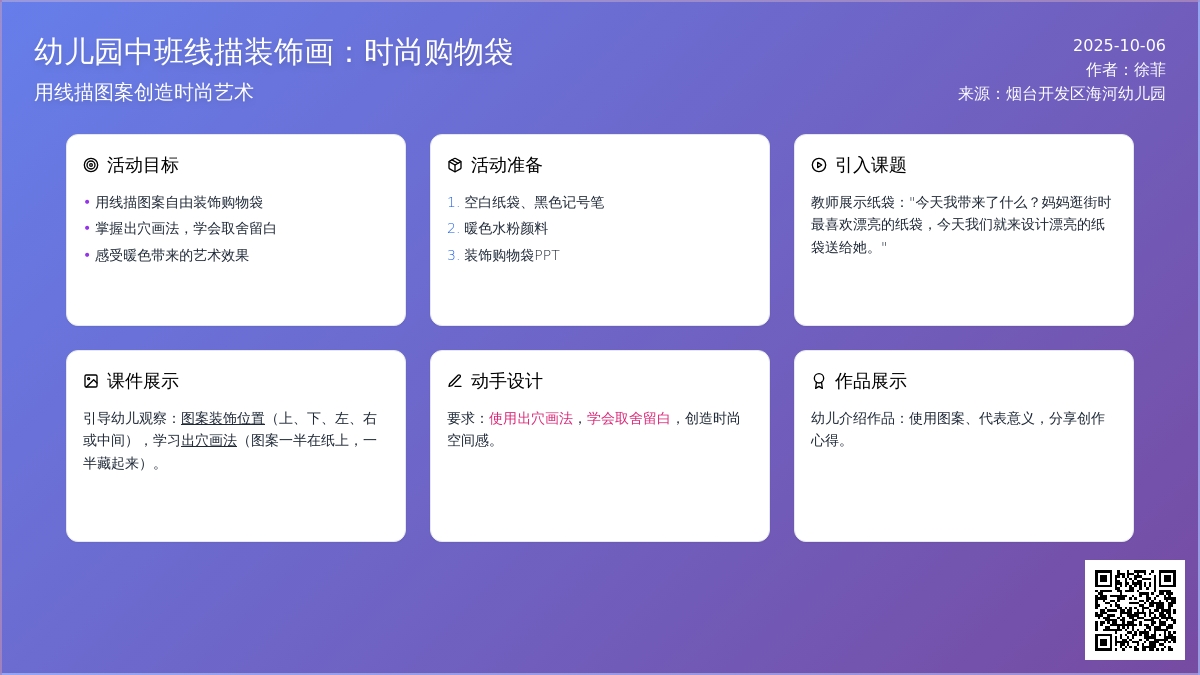中班线描装饰画：时尚购物袋