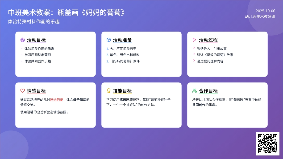 中班美术教案：瓶盖画《妈妈的葡萄》