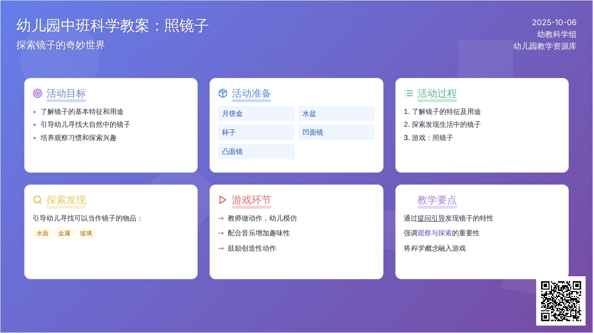 幼儿园中班科学教案：照镜子