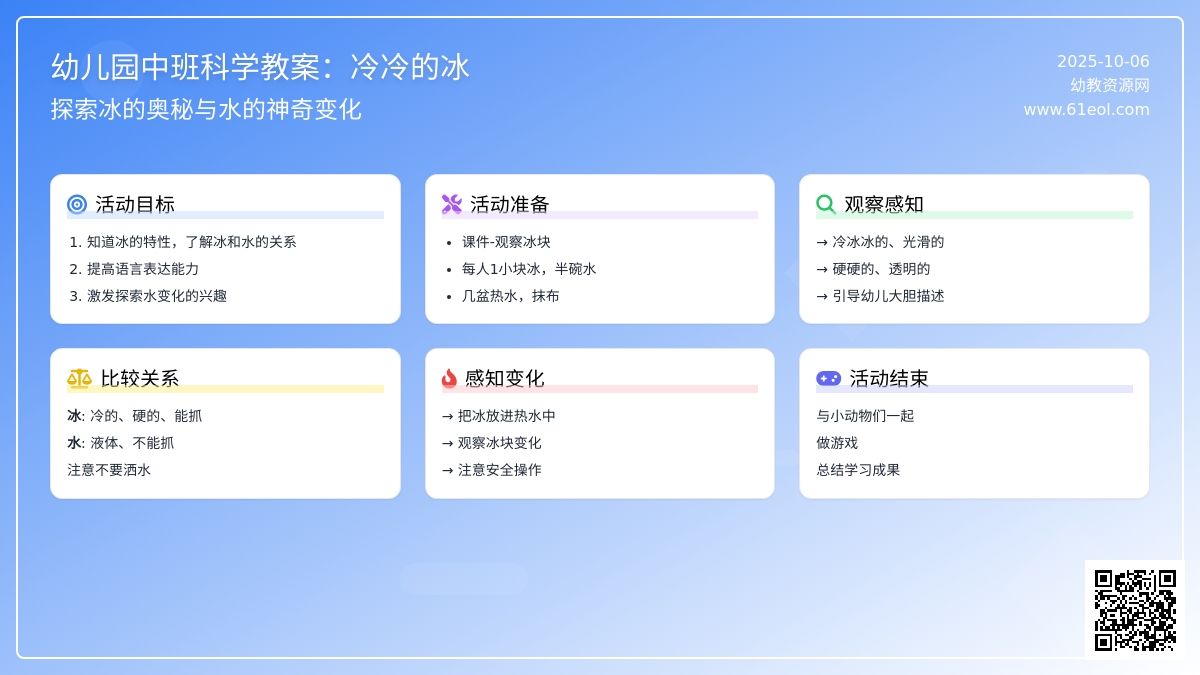 幼儿园中班科学教案：冷冷的冰