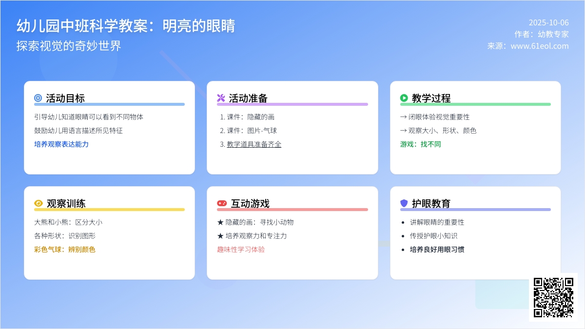 幼儿园中班科学教案：明亮的眼睛