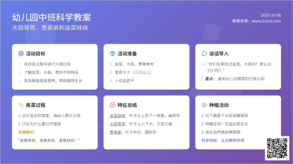 科学教案：大蒜哥哥，葱弟弟和韭菜妹妹