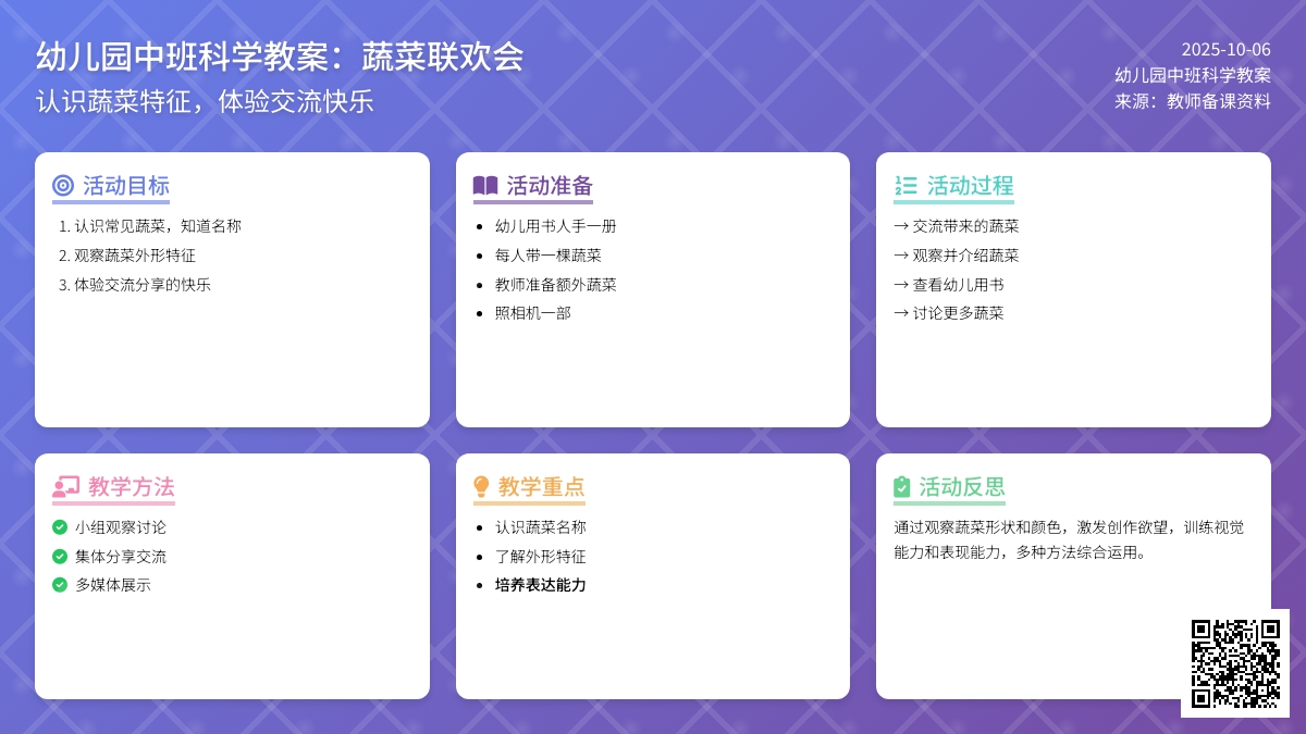 幼儿园中班科学教案：蔬菜联欢会