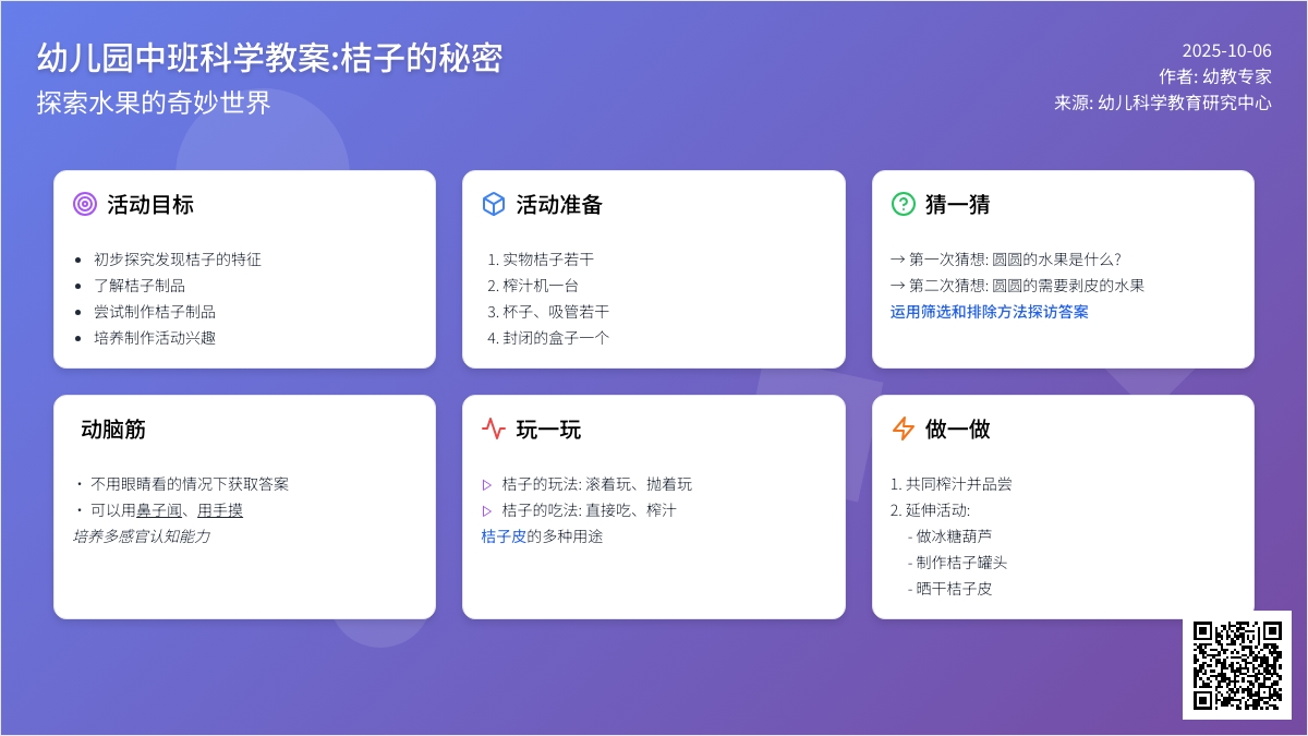 幼儿园中班科学教案：桔子的秘密