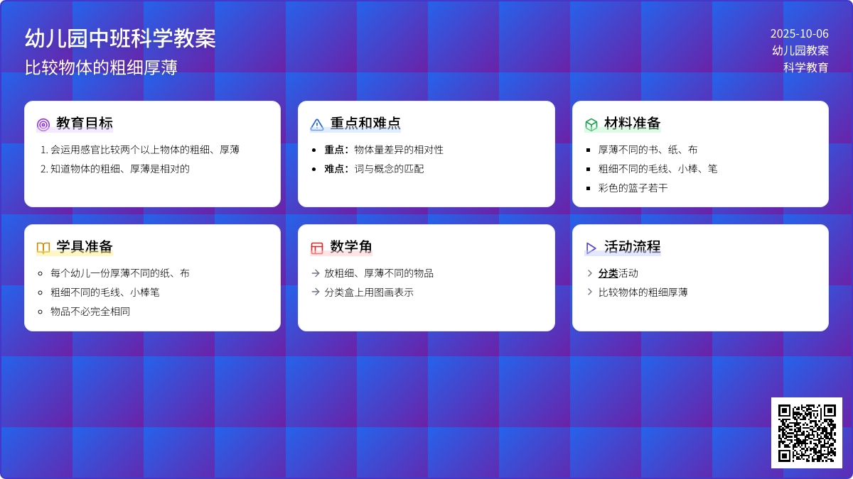 中班科学：比较物体的粗细厚薄