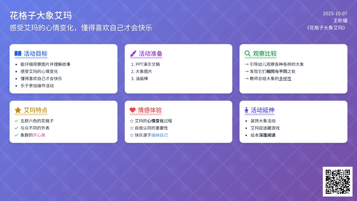 幼儿园中班绘本阅读：花格子大象艾玛
