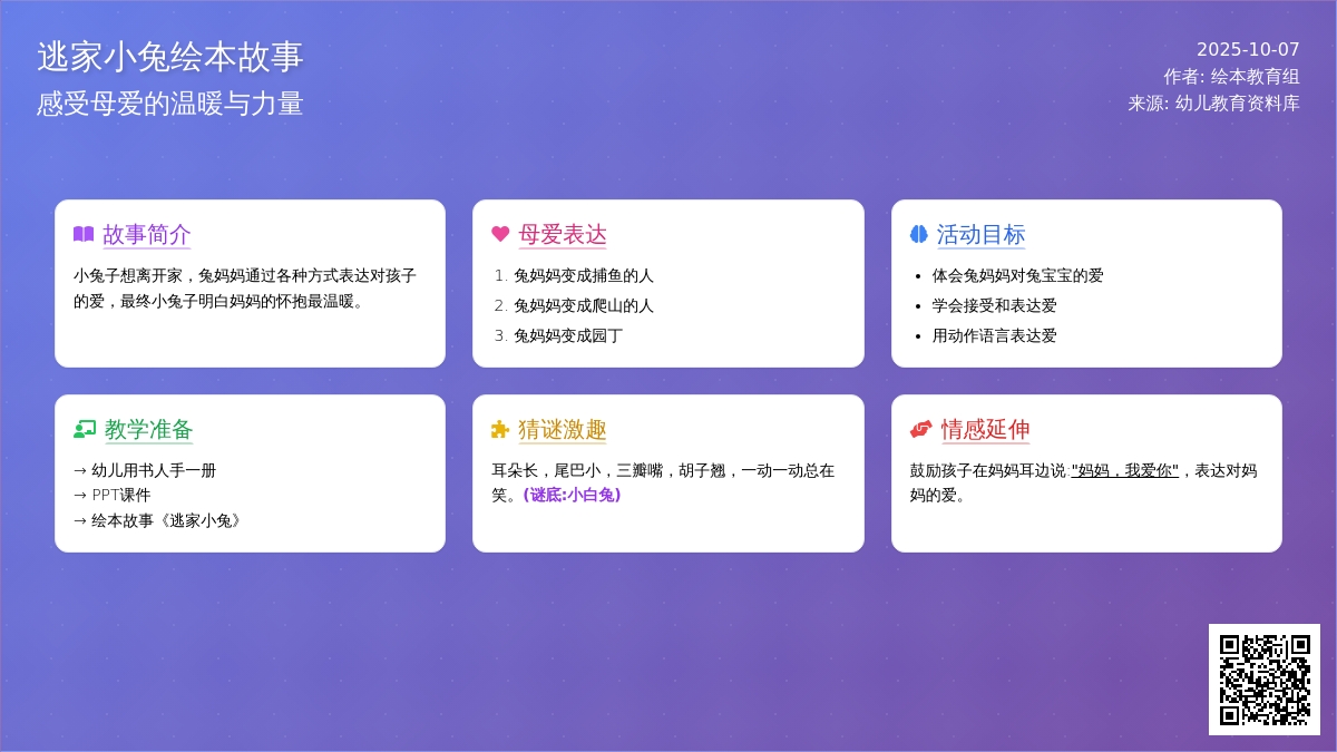 幼儿园中班语言教案：童话 逃家小兔