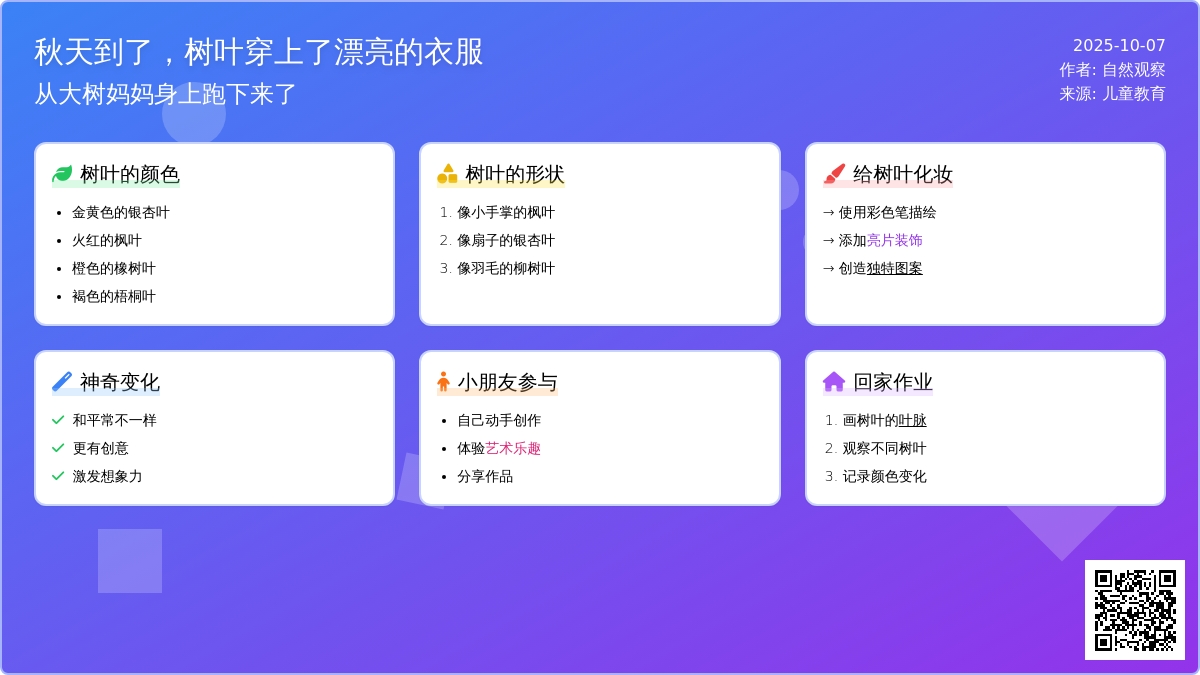 幼儿园中班美术：给树叶化妆穿新衣