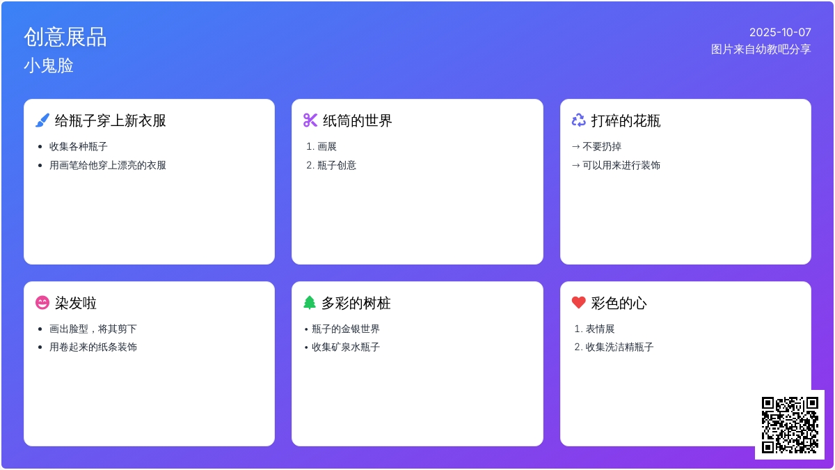 美工区创意展品展示，你会有意想不到的收获