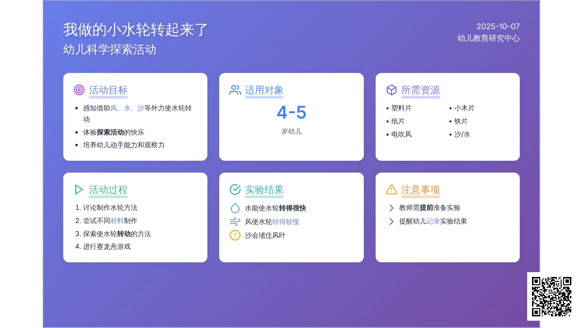中班科学教案：我做的小水轮转起来了