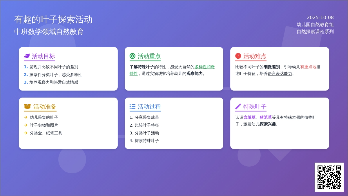 中班数学教案：有趣的叶子