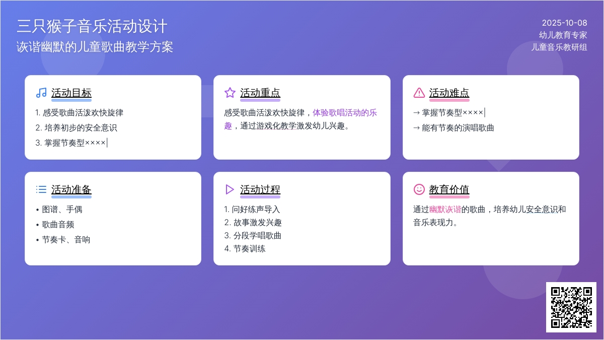 中班歌唱活动《三只猴子》
