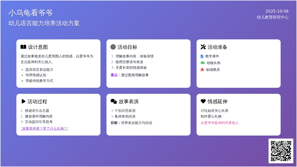 幼儿园中班语言教案：小乌龟看爷爷