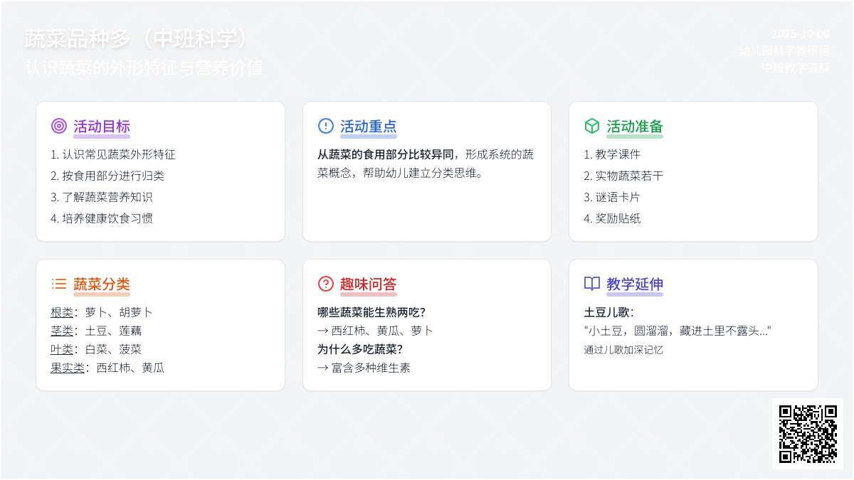 幼儿园中班科学活动教案：蔬菜品种多