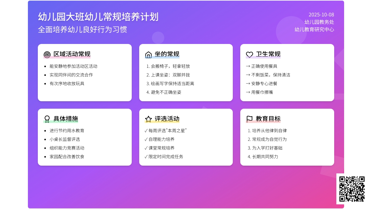 幼儿园大班幼儿常规培养计划