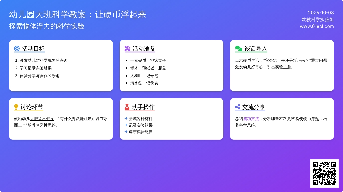 大班科学教案：让硬币浮起来