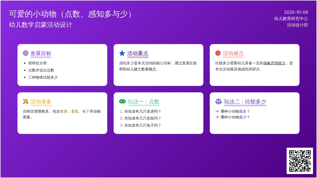 【数学区域材料投放】可爱的小动物