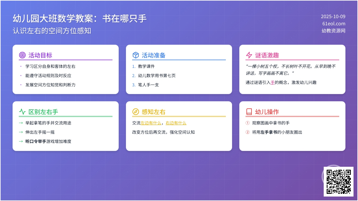 大班数学教案：书在哪只手（认识左右）