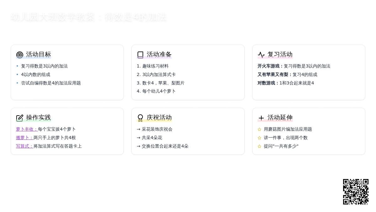 大班数学教案:得数是4的加法 大班数学教案:得数是4的加法