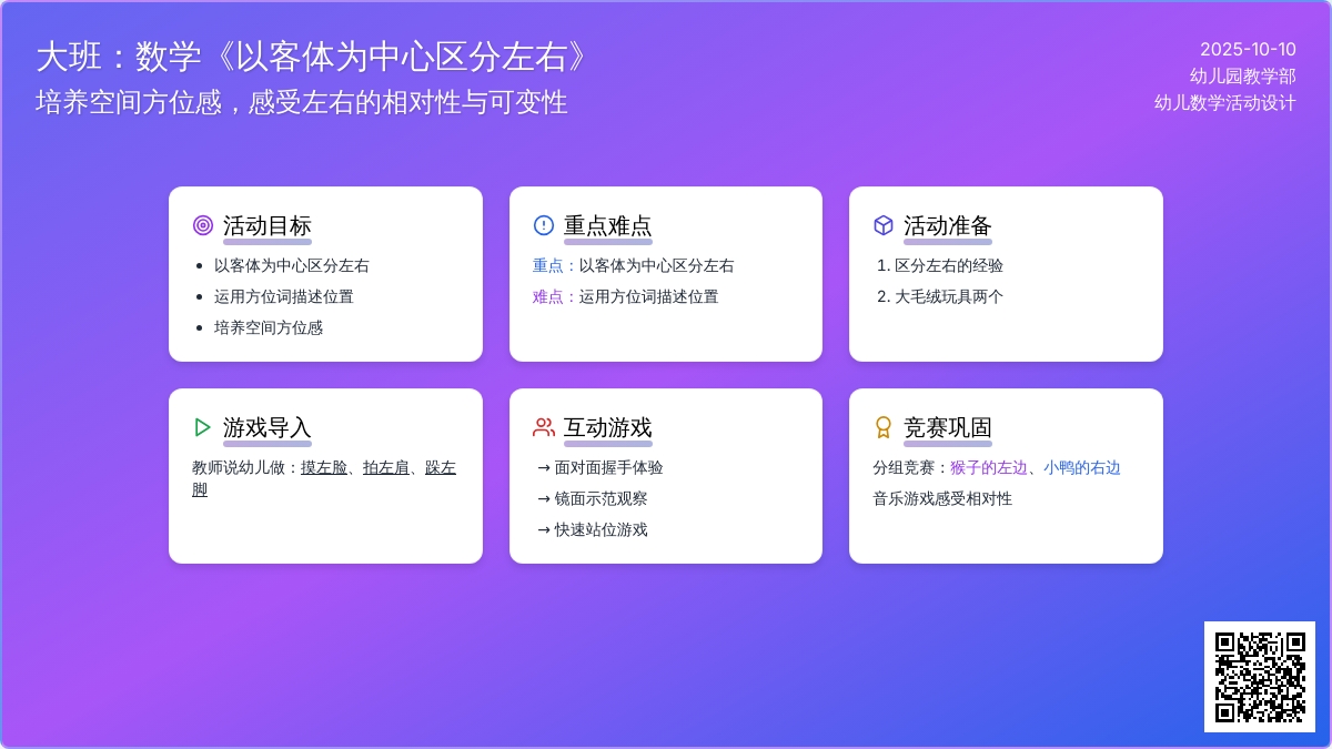 大班：数学《以客体为中心区分左右》