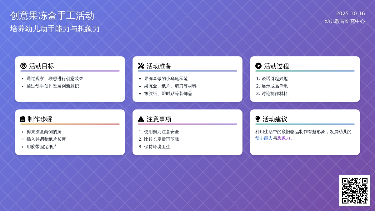 大班幼儿手工活动：果冻盒小乌龟