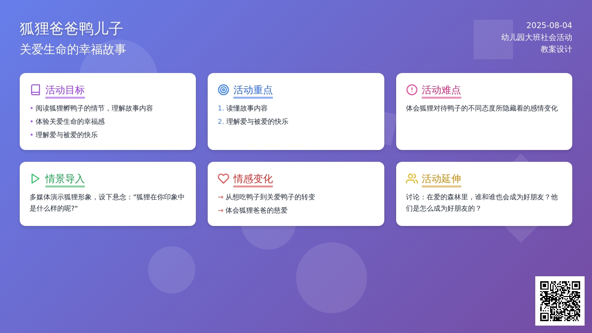 幼儿园大班社会活动教案：狐狸爸爸鸭儿子
