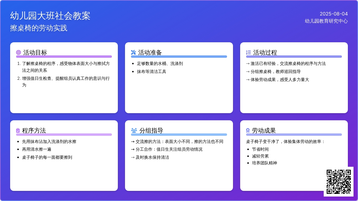 幼儿园大班社会教案：擦桌椅