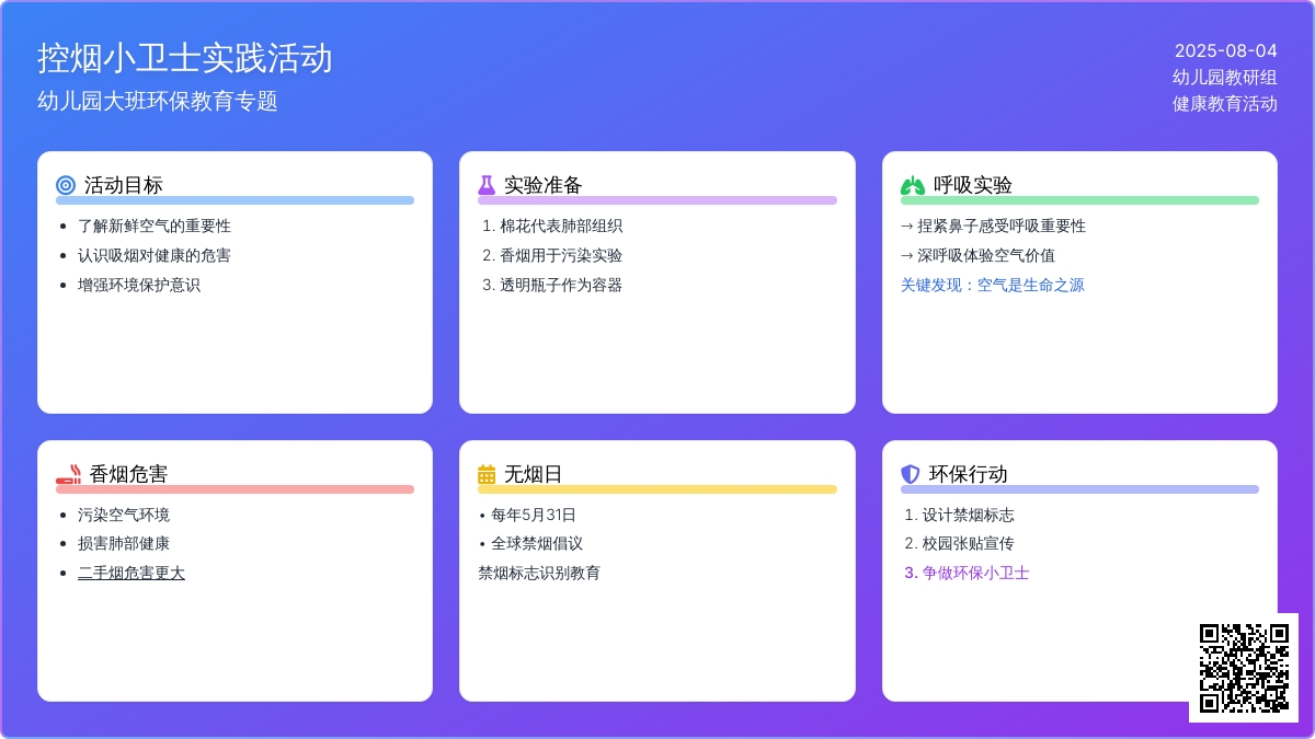 幼儿园大班实践活动：控烟小卫士