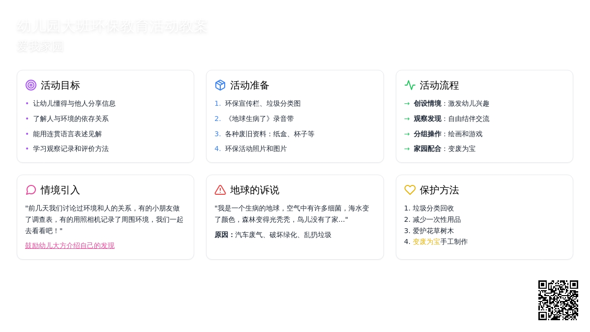 幼儿园大班环保教育活动教案：爱我家园