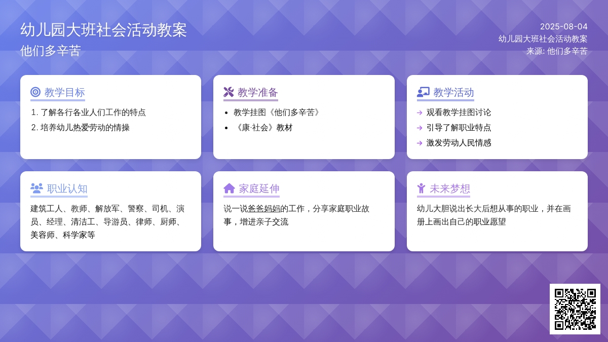 幼儿园大班社会活动教案：他们多辛苦