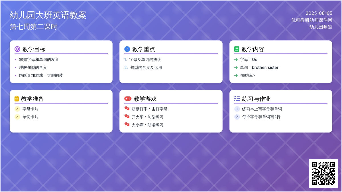 幼儿园大班英语教案第七周第二课时