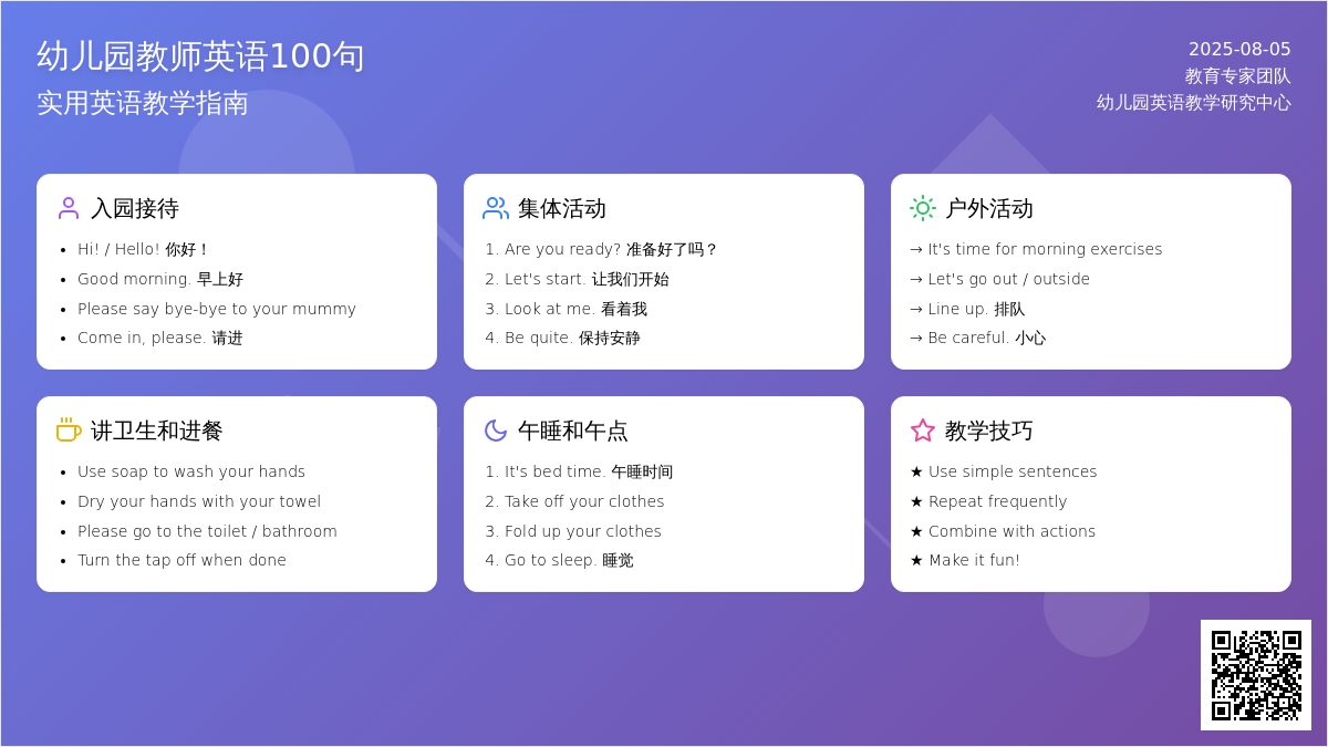 幼儿园大班英语教案：幼儿园教师英语100句